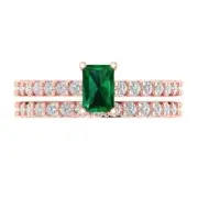 1.41ct Emerald Round Cut Emerald Stone Ring Band bridal Set 14k Rose Gold