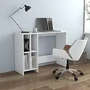 White Notebook Desk Computer Table Office Stand with Shelves, 102.5 cm, Perfect for Home, Work, Gaming & Small Spaces