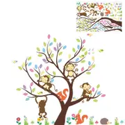 Catzon 2Pcs Removable Creative Brown Tree Cartoon Monkey Squirrel Home Art Decor Wall Stickers for Kids Room