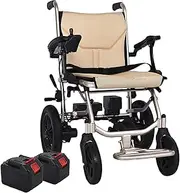 Electric Wheelchair for Adults Lightweight Foldable Powered Motorized Wheelchairs, All Terrain Wheel Chair, Folding Portable Powerchair for Seniors (Color : Gold)