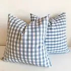 Pack of 2 Cloudy Blue Small Check Cushion Cover - 45*45cm Square