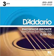 [D'Addario] Guitar Strings - Phosphor Bronze Acoustic Guitar Strings - EJ16-3D - Rich, Full Tonal Spectrum - For 6 String Guitars - 12-53 Light, 3-Pack