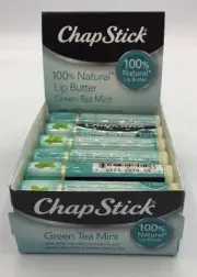 Box of 12 Sealed ChapStick Green Tea Mint Flavor 100% Natural Lip Butter
