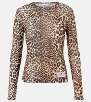 [Ganni] Ganni Leopard-print mesh top AU 6 brown