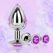 NY5P- Purple 3 Pieces of Male Exercise Plug Kits Watertight Metal Bead Plaything Back Crystal for Men and Women in the Room, Suitable for a wide range of applications, Easy to clean
