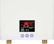 Diewu Instant Water Heater 3KW Mini Electric Tankless Water Heater Wall-Mounted wi LED Display 3-Level Temperature Adjustment Remote for Home Kitchen Ba Room (US Plug)