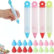 CensuobOB Pack of 4 Silicone Decorating Pens, Cake Decorating Pen with 4 Different Nozzles, Reusable Garnish Syringe, Cake Syringe for Cream Icing Chocolate Dessert Decoration