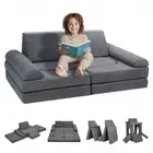Modular Kids Play Couch 10 Piece DIY Sectional Sofa Grey Soft Foam Toddler