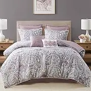 Comfort Spaces Cozy Comforter Set-Modern Classic Design All Season Down Alternative Bedding, Matching Shams, Bedskirt, Decorative Pillows, King, Kashmir Paisley Purple 8 Piece