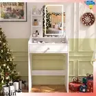 Girls Vanity Desk Make Up Dressing Table Set w/LED Light Mirror Drawer&Shelves