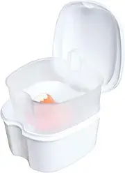 Yowlens Dental Case Denture Bath Retainer Box Denture Storage Container with Filter for Home & Travel Use Retainer Cleaning(White)