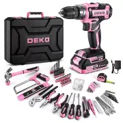 Pink Drill Tool Kit Set: 20V Cordless Power Drill Tool Box with Battery Elect