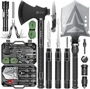 Sahara Sailor Folding Camping Shovel Axe Kit Military Grade, Multifunctional Survival Tactical Shovel with Paracord, Dual Color Flashlight, Whetstone, Emergency Gear for Camping