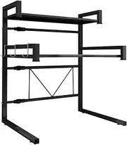 Kitchen Microwave Oven Shelf Black Kitchen Shelf Length Can Be Stretched 44~60cm Multifunction Oven | Bread Machine | Pot | Tableware Storage Rack | Seasoning Shelf L65×W32×H75cm GW