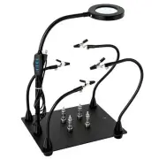 LED Lighted 6X Magnifying 4 -Metal Arm Third Hand Soldering PCB Holder Tool