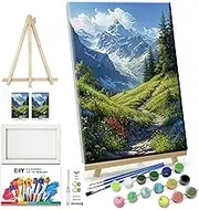JOOZ Landscape Paint by Numbers for Adults Beginner with Easel Mountain Paint by Number Kits on Canvas with Frame DIY Abstract Tree Oil Painting for Gift Home Wall Decor 7.87x11.81 Inch