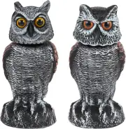 2 Pack Fake Owl Decoys to Scare Birds Away from Gardens and Patios, Rotating Hea