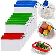 Reusable Mesh Produce Bags - 12 Pack Reusable Mesh Bags Washable Eco Friendly Bags, with Tare 3 Sizes for Grocery Shopping Storage Like Fruit Vegetable and Toys