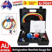 A/C Manifold Gauge R134a R12 R22 R502 w/ 3x Hoses 2x Adapters Freon Recharge Kit