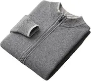 [Dninmim] Men's Wool Cardigan Semi-High Collar Color Matching Padded Casual Knitted Jacket