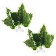 2pcs Betta Fish Leaf Pad with Suction Cup Fish Hammock Green White 3.54"x3.54"