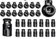 30 Plastic Cord Lock End Spring Stopper Black (15 of each style)
