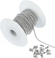 uxcell 32.81 Feet Stainless Steel Ball Chain, Dog Tag Chain Bulk Beaded Necklace Chains with 20 Pcs Connectors for Jewelry Making DIY Crafts Hanging Decoration, Silver