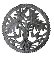 Handcrafted Haitian Metal Art, Framed Tree of Life with Love Birds, Sustainable