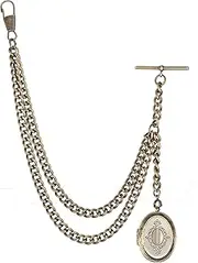 [Holy Sins Jewellery] Antique Bronze Pocket Watch Chain with Locket Pendant, bronze, Vintage Brass Pocket Watch Chain, Double Chain with Locket Pendant, Antique Finish with Classic Design,