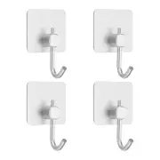 4Pcs Self Adhesive Towel Hooks, Metal Square Bend Sticky Hooks for Home, Silver
