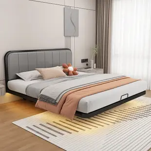 铁架悬浮床现代简约主卧家用排骨加厚单双人床架烤漆不锈铁艺窗床 床架 懸浮床架 懸空床架