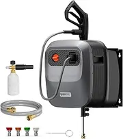 Giraffe Tools Grandfalls Pressure Washer G20, Electric Wall Mounted Power Washer, 20 M Retractable Soft-Gray Pressure Hose with 180° Rotating Bracket, Max 2400 PSI, Dark Silver