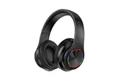 Wireless Bluetooth Headphones, LED Lights, Over-Ear, Foldable, Mic, FM, SD Card Slot (Black)