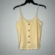 New BP Yellow & White Striped Button Linen Blend Camisole Women's size S