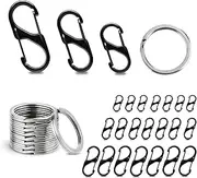 [MisenFar] 24 Pcs S Carabiners (Large, Medium, Small) 10Pcs Flat Round Key Rings, S Shaped Anti-Theft Carabiner Clip, Keychain, Double Spring Clip Metal Hook for Camping, Outdoor, Fishing, Hiking