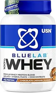 USN Blue Lab Whey Chocolate Caramel 908 g, 100% Lean Muscle Protein Powder, Ideal for Recovery & Maintenance
