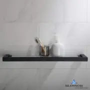 Wall Mounted Glass Shelf Matte Black – Bathroom Storage with Solid Brass Frame