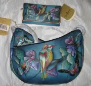 Anuschka Hawaiian Twilight U-Top Convertible Hobo Crossbody Wallet Teal Leather