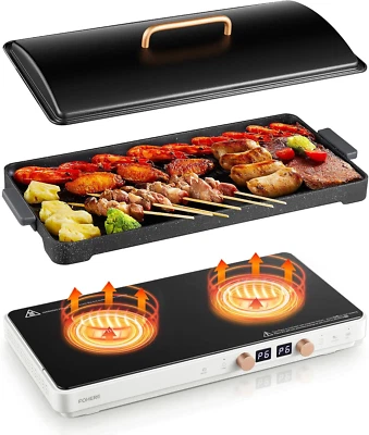 Induction Cooktop 2 Burners, Double Induction Hot Plate with Removable Iron Cast