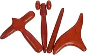 Therapy Tool Set 4pcs Wooden Massager for Home Neck Scraper Back Scraper Tool Brown