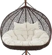 Swing Egg Chair Cushion with Adjustable Headrest, Washable Hanging Hammock Chair Thick Double Swing Cushion for Outdoor Chair, White
