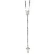 Sterling Silver Rhodium-Plated Beaded Rosary 27 Inch Necklace