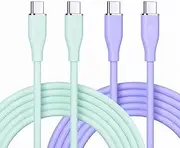 (2 Pack) VRORKV USB C to USB C Cable 1M [60W 20V3A] Soft Slicone USB Type C Fast Charger Cable Compatible with Galaxy S22/S21/S20, iPad Mini 6/Air 4/Pro, MacBook Pro/Air, Pixel and More (Purple+Green)