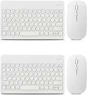 2 Pack Ultra-Slim Bluetooth Keyboard and Mouse Portable Mini Wireless Keyboard Rechargeable for Apple iPad iPhone Samsung Tablet iPhone Smartphone iOS Android Windows Round Keys-White