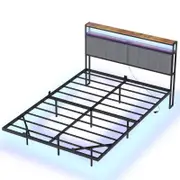 Advwin Double Floating Bed Frame with RGB LED and Charging Station