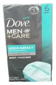 Dove Men + Care Aqua Soap Impact Body Face Bar 4oz Bars Moisturizing Pack of 6