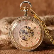 Mens Vintage Mechanical Pocket Watch Open Face Engraved Hand-winding Transparent