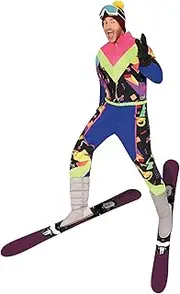 FIESTAS GUIRCA Retro Ski Suit Mens Fancy Dress Costume - Colourful 80s Ski Shell Suit Overall Funny Mens Costume - 90s Snowboarder Skier Snowsuit Tracksuit Bachelor Party Stag Do Fancy Dress Men