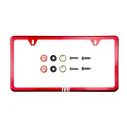 Fit Fiat Laser Etching Stainless Steel Polish Red Slim License Frame w/Metal Cap