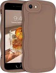 YINLAI for iPhone SE Case (2020/2022), iPhone 7/8 Case, Cute Curly Wave Frame Shape Soft TPU Silicone Cover for Women Men Camera Protection Shockproof Phone Case for iPhone 7/8/SE 4.7", Brown